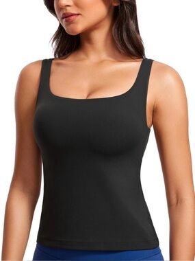 NWT CRZ YOGA Butterluxe U-Neck Crop Tank Top Built-In Bra Black Size Medium 8/10